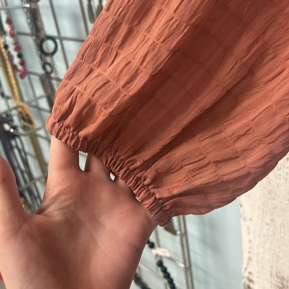 Terracotta Long Sleeve Lace Trim Blouse - Oddy - Picture 4 of 6